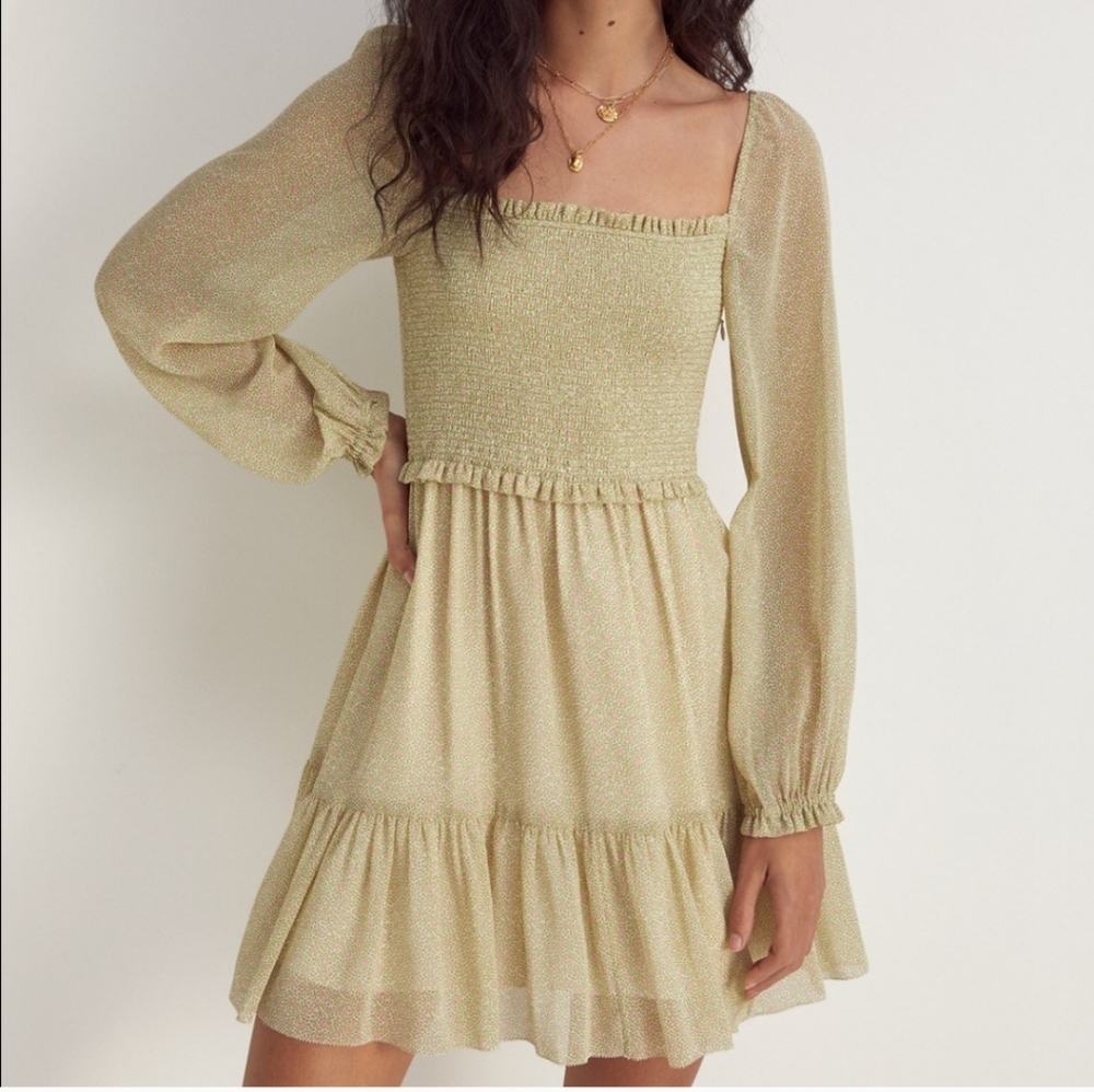 Aritzia Wilfred Tempest Romantic Dress in Birch Marsh Green ~ size L Large